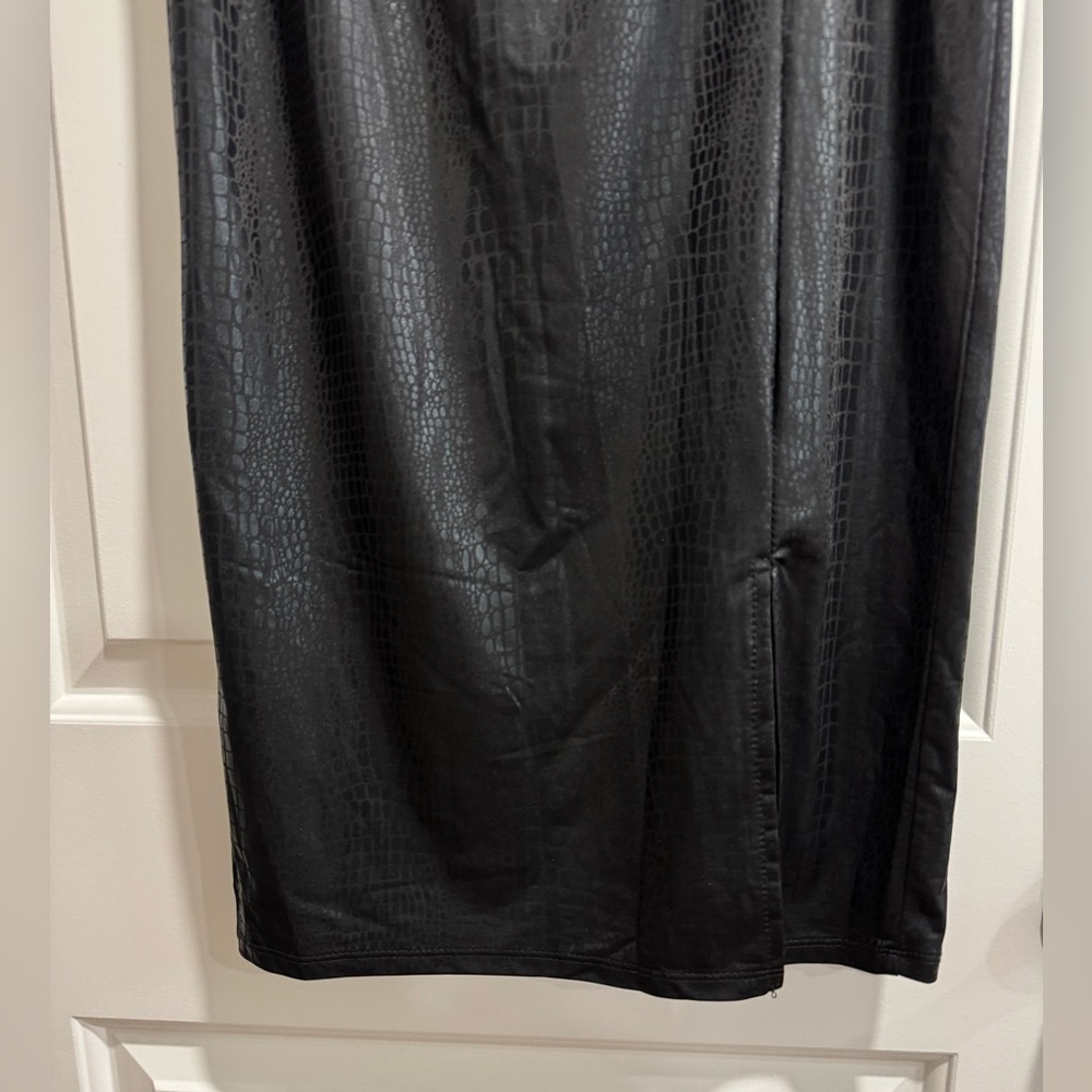 Black Faux Croc Midi Skirt - Picture 3 of 7